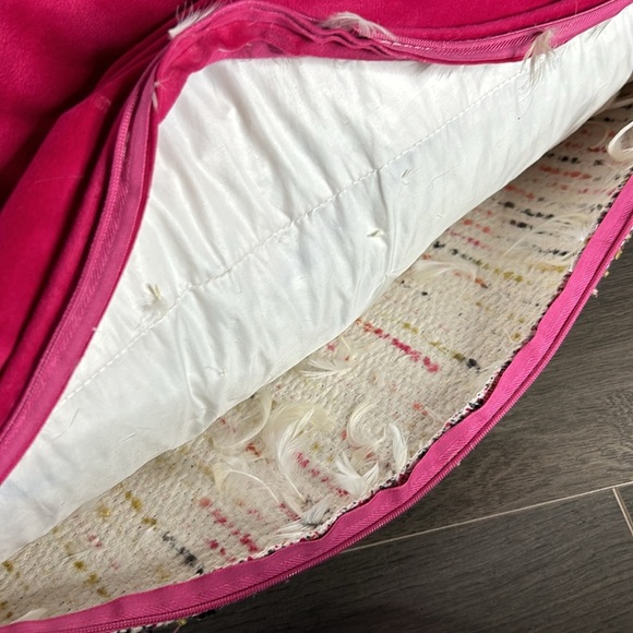 Textured Multi Stripe Throw Pillow Down Filled Solid Fuschia Velvet Back - Picture 10 of 12